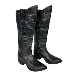 Johnny Ringo Cowboy Pull On Boots Black Leather Studded Western Women's 7 B